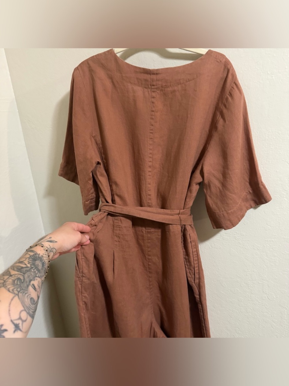Everlane The Wrap Jumpsuit – Carob Brown 100% breathable linen boho silhouette 8 - Picture 9 of 13